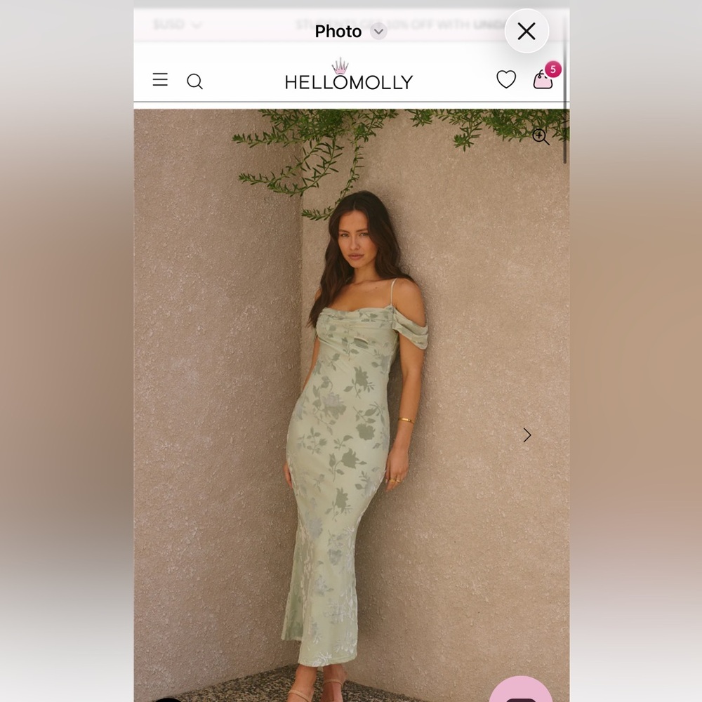 Hello Molly Sage Green Off-Shoulder Floral Slip Dress